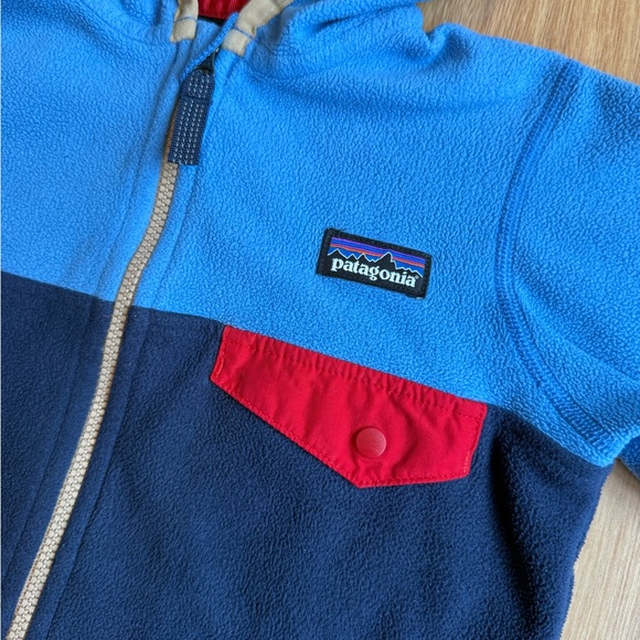 EUC Patagonia Toddler Boy Micro D Snap-T Fleece Jacket-Blue with Red and Tan - Picture 3 of 7